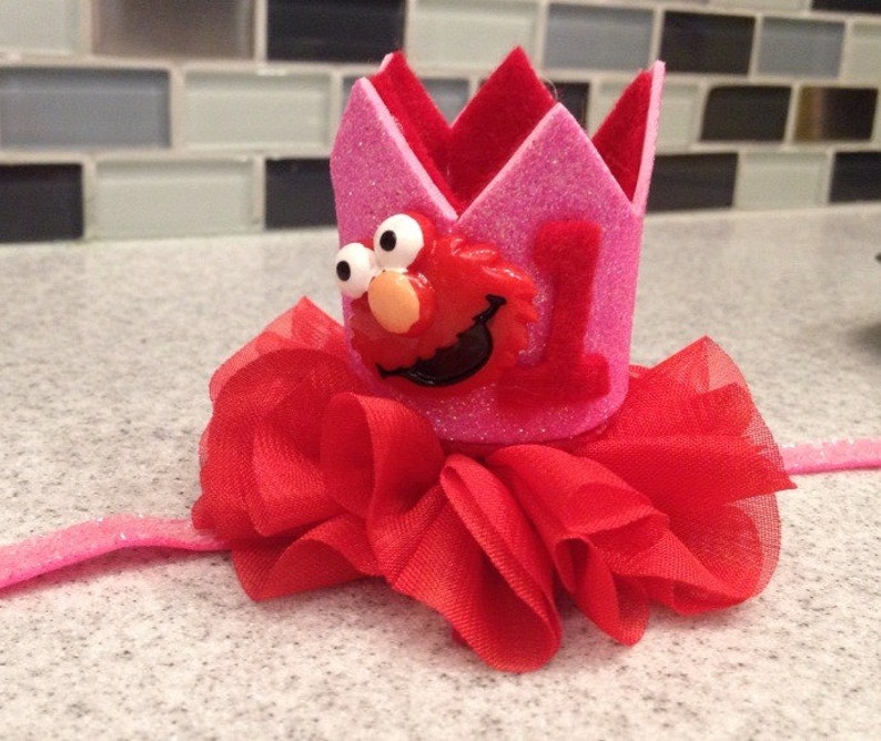 hot pink lavender and red elmo birthday crown Custom elmo birthday crown headband