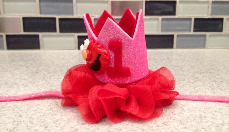 hot pink lavender and red elmo birthday crown Custom elmo birthday crown headband
