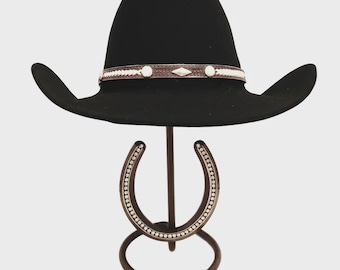 American Made Cowboy Hat Stand with Genuine Rhinestone Horseshoe – Rust | Mark Christopher Collection