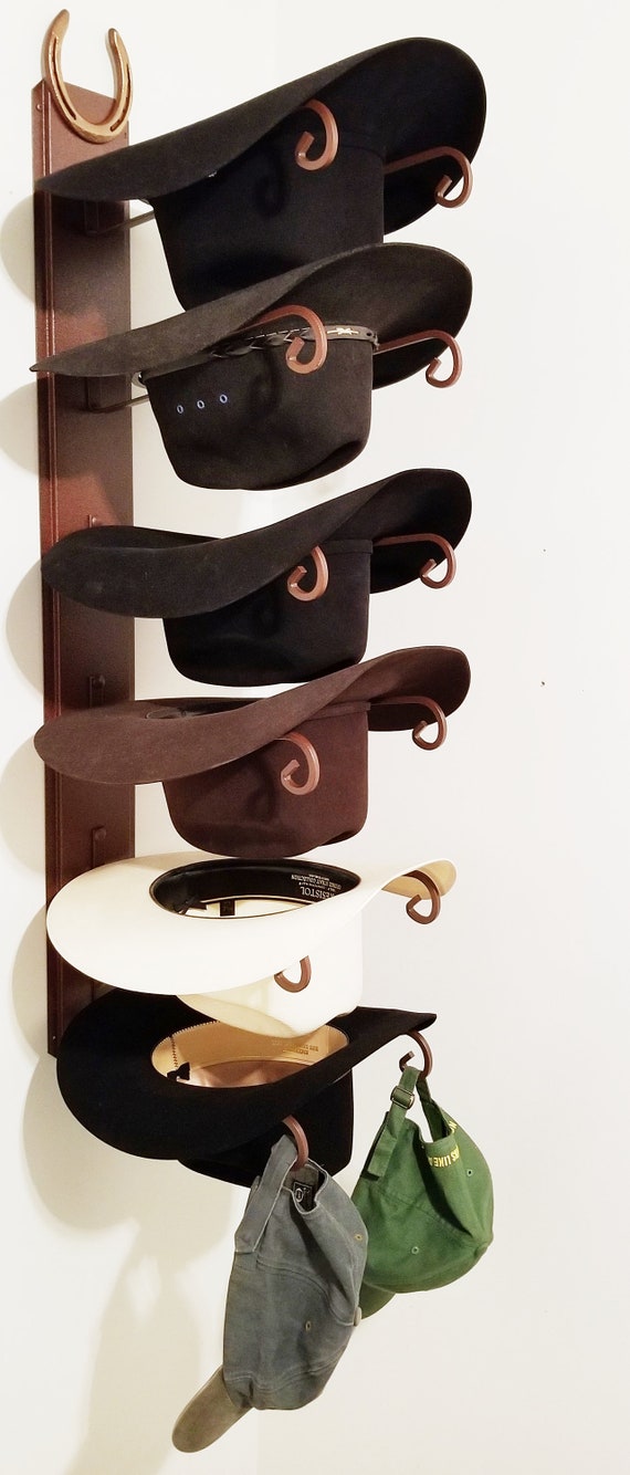 American Made 6 Hat Cowboy Hat Rack with Genuine Horseshoe – Rust | Mark Christopher Collection