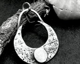 Large Half Moon Charm, Handmade Recycled 999 Silver Crescent Pendant, Brutalist Jewelry