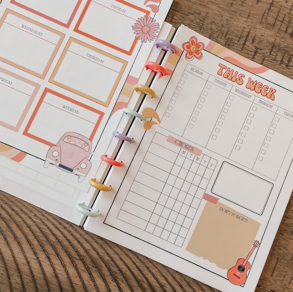 Weekly undated school planner printable , weekly planner, groovy themed, groovy planner, school planner, printable