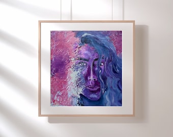 Original Female Portrait Painting | Purple Acrylic Art| 8x8