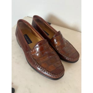 Giorgio Brutini Mens Brown Leather Woven Patchwork Moc Toe Loafers Size 8.5