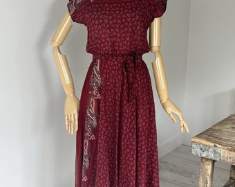 70s Paisley Print Dress Sheer 1970s Dress