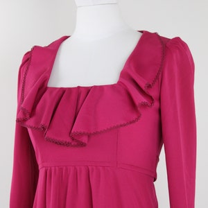 70er Jahre Maxi Kleid Langarm Rund Ärmel Rüschen Rüschen Gr S/M