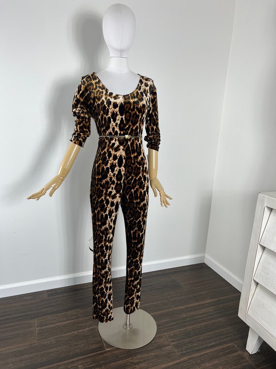 1990s Animal Print Jumpsuit Velour Leotard