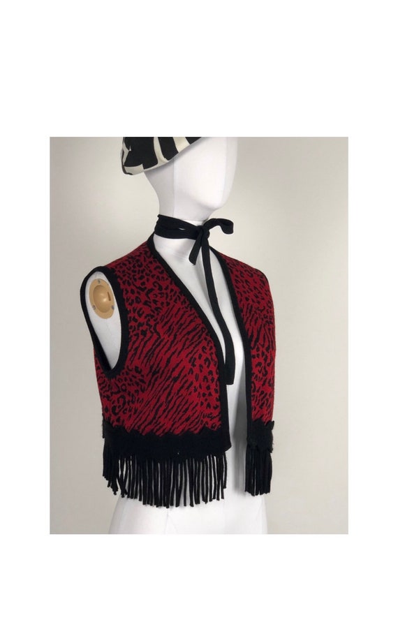 90s Cropped Fringe Animal Print Sleeveless Cardiga