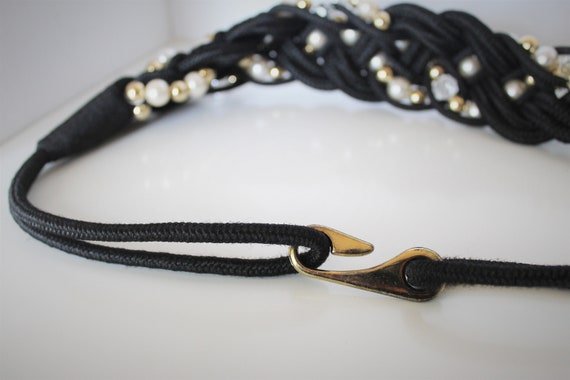 Vintage Braided Belt 80s Elastic Belt Pearl Detai… - image 2