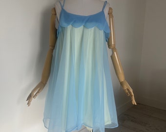 Vintage 1960s Babydoll Nightie Sheer Scalloped Mini Dress