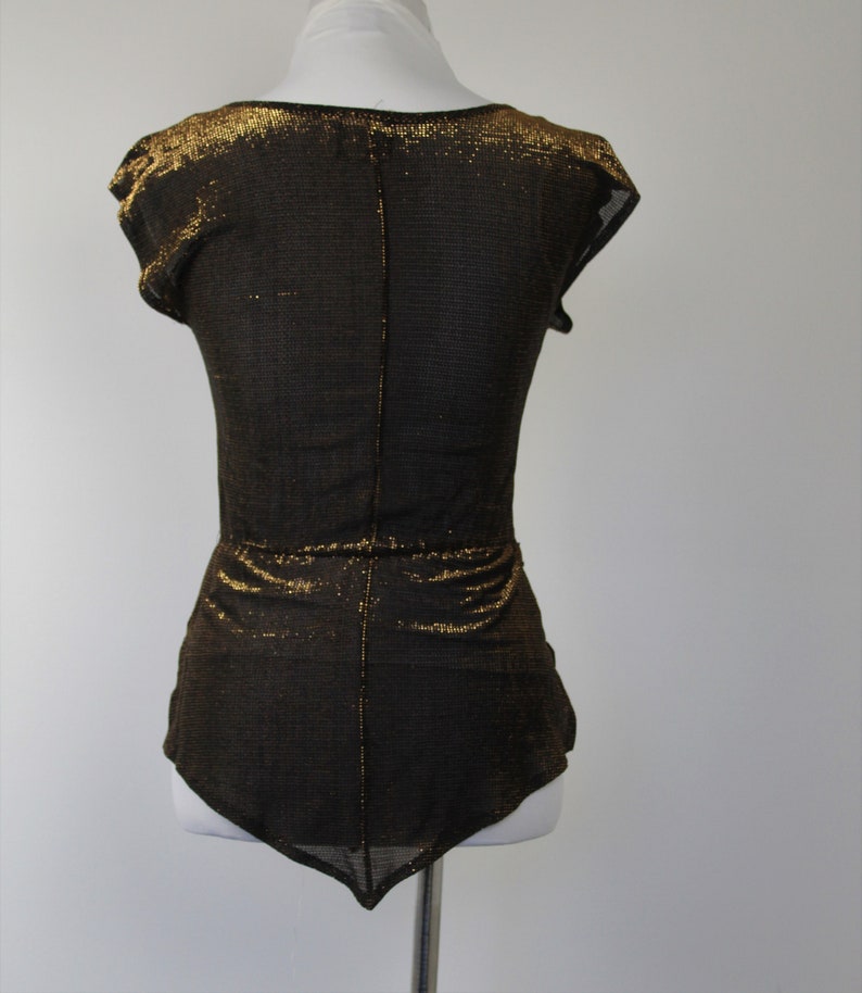 70/'s Sheer Asymmetrical Copper Toned Metallic Lame Top Size S