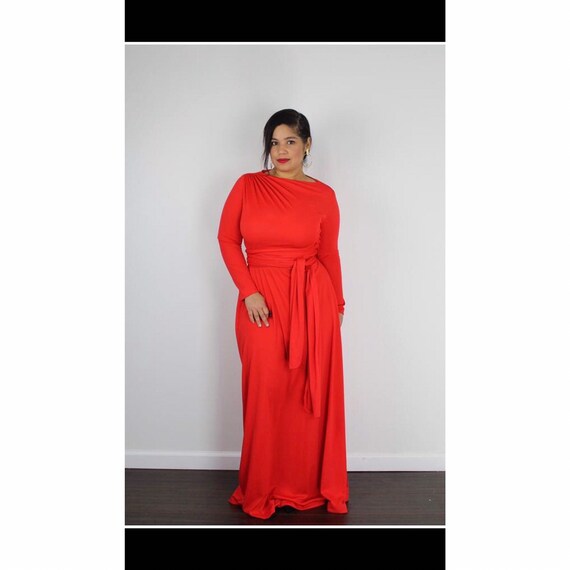 Vintage 70s Maxi Dress Asymmetrical Neckline Long