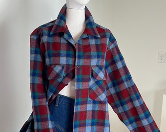 Pendelton Plaid Button Up Shirt Vintage Wool Plaid Shirt