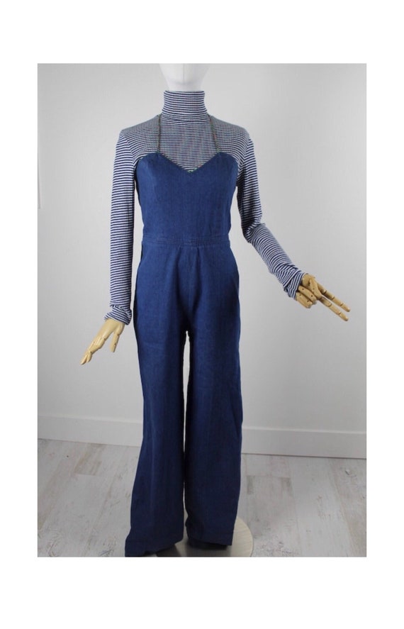 1970s Halter Top Denim Jumpsuit