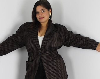 Vintage Plaid Power Suit Blazer: E.R. Gerard Brown & Black