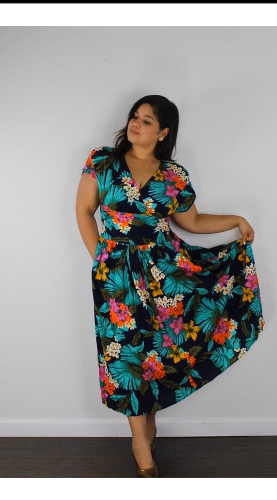 80s 90s Ronni Nicole Hawaiin Florals Tropical Prin