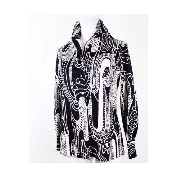 70s Gucci Style Button Up Shirt Psychedelic Black