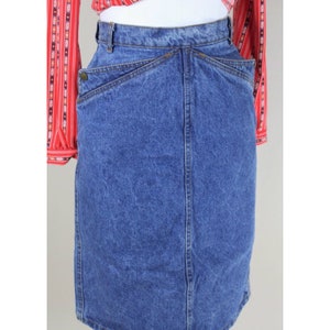 80s Denim Skirt Slant Button Up Pockets | Denim Mini Skirt