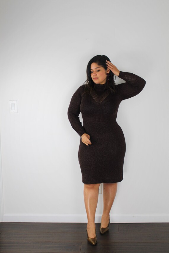 Vintage 70s WENJILLI Dress Bronze Metallic Knit Ma