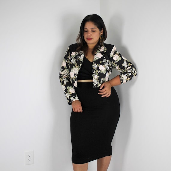 80s Cropped Blazer Jacket Rose Florals Button Up J