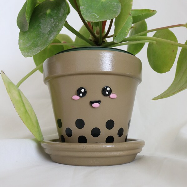 Boba Tea Plant Pot | Original Milk Tea Clay Planter Pot |  Cute 4 Inch Plant Pot | Perfect Gift for Plant Lovers