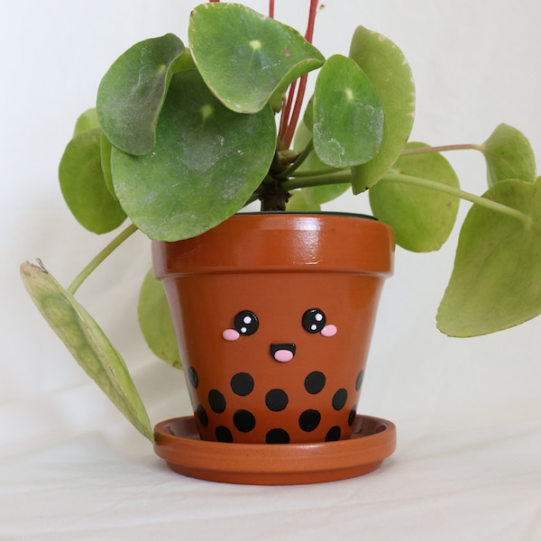 Boba Tea Plant Pot | Thai Tea Clay Planter Pot |  Cute 4 Inch Plant Pot | Perfect Gift for Plant Lovers