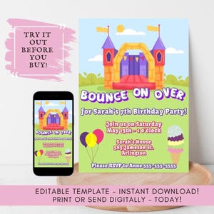 Bounce House Birthday Invitation Template: Jump Party Printable (Digital Download)