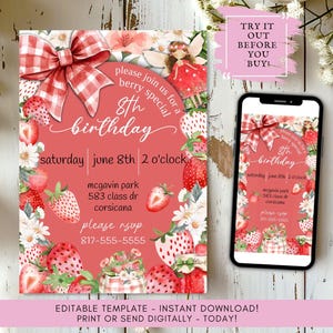 Berry Birthday Party Invitation Template Instant Download Digital Share Printable Custom Personalized Fairy Girly Strawberry Berries