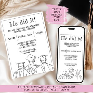 Editable Graduation Invitation Template: High School & College (Digital Download)