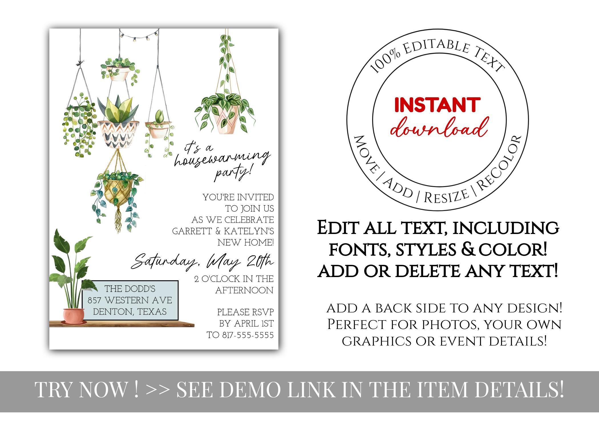 Housewarming Invitation Editable Template Boho Plant Greenery New Home ...
