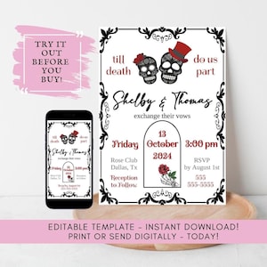 Till Death Do Us Part Wedding Invitation | Gothic Halloween Wedding Template | Editable Digital Invite | Day of the Dead Wedding Card