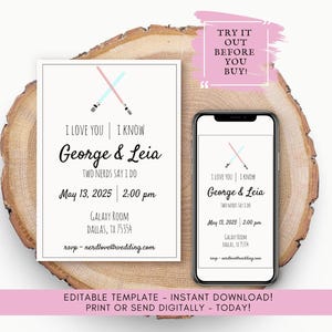 Star Wars Wedding Invitation: Nerdy Sci-Fi Invite (Digital Download, PDF, JPG, PNG