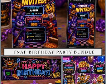 Freddy Five Nights Birthday Package FNAF Invitation Printable Party Bundle Set