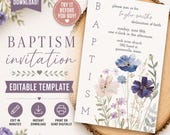 Baptism Invitation Editable Template Modern Floral Faith Christening Minimal Invite