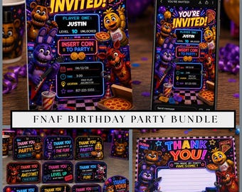 Freddy Five Nights Invitation Birthday Bundle FNAF Printable Party Decor Set