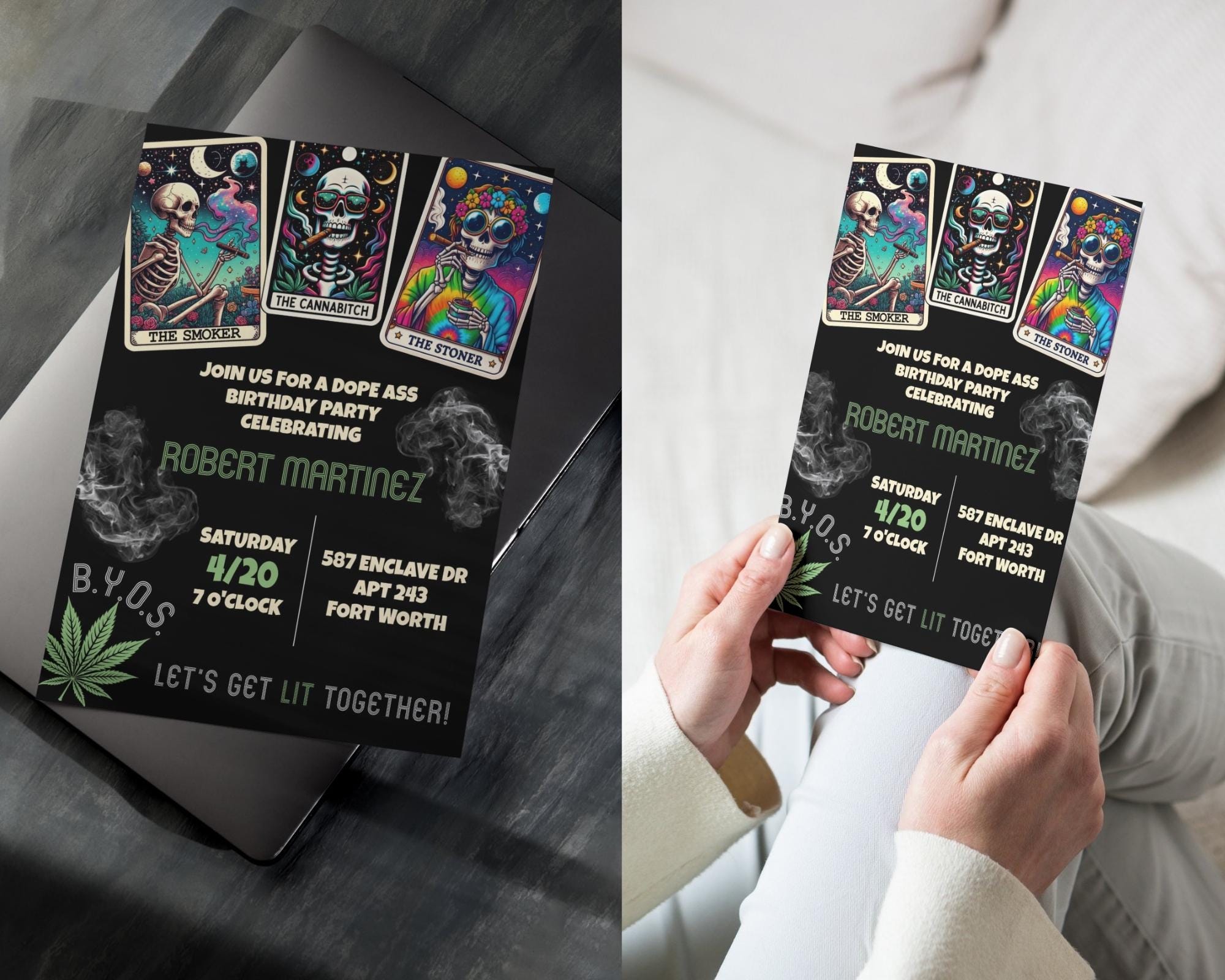420 Birthday Invitation Editable Template Cannabis Party Tarot Edgy ...