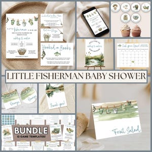 Little Fisherman Baby Shower: Editable Invitation & Games Bundle (Digital Pack)