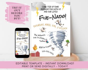 Tornado Birthday Invitation: Twister Storm Party, Editable Template (Digital Download)