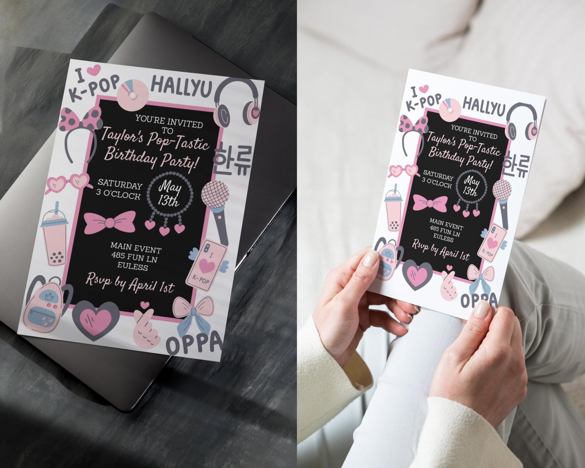 Kpop Birthday Invitation Editable Template Hallyu Party Invite