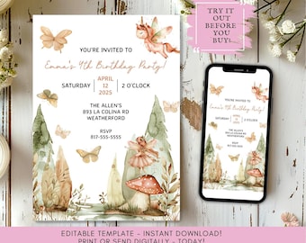 Fairy Birthday Party Invitation Template: Whimsical Forest (Digital Download)
