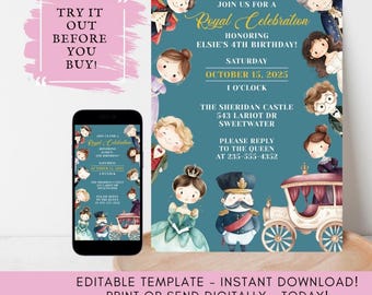 Royal Princess Birthday Invitation: Editable Castle Party (Digital Download)