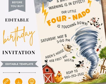 Tornado Birthday Invitation | Weather Theme Party Invite | Twister Kids Event Printable | Storm Themed Celebration 5x7 Instant Download