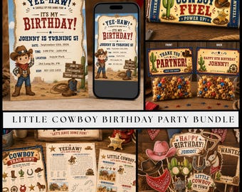 Paquete de fiesta de cumpleaños de pequeño vaquero, decoraciones del salvaje oeste, paquete de fiesta de rodeo imprimible, decoración de cumpleaños del oeste editable, descarga digital