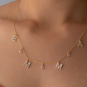 Collar con nombre personalizado con diamante CZ, collar con letras personalizadas, regalo del Día de la Madre, regalo para esposa