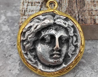 Breloque Pièce Grecque Artémis Or/argent/platine - 10k/14k/18k, 17mm, Neuf, Marque Le Suq