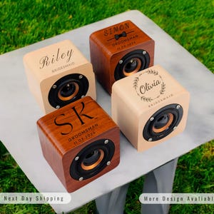 Regalos para padrinos de boda, altavoz Bluetooth personalizado, regalos para damas de honor, altavoz Bluetooth portátil recargable personalizado, mini altavoz de madera