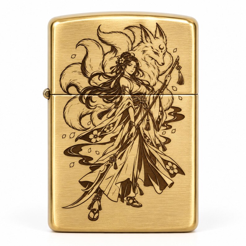 Engraved Robe Engraved Zippo Lighter Moonveil Fox Naginata Priestess , Japanese ...