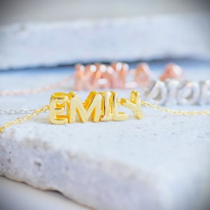 Collar con nombre de burbuja, collar personalizado con letras de globo, collar con letras 3D, collar con letras de oro, plata y oro rosa