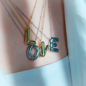Colgante de letras de burbujas, collar de alfabeto de globos de plata dorada, collar de letras con cuentas delicadas, joyería personalizada, regalo de cumpleaños