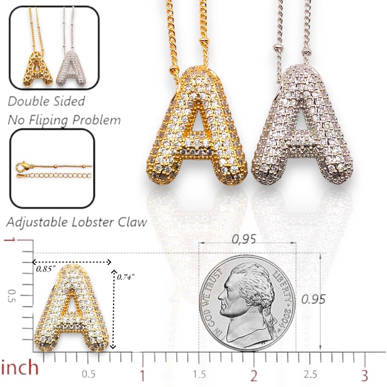 Balloon Letter Necklace, Bubble Pave Initial Pendant, 3D Gold Letter Necklace, Pave Personalized Bubble Necklace image 4